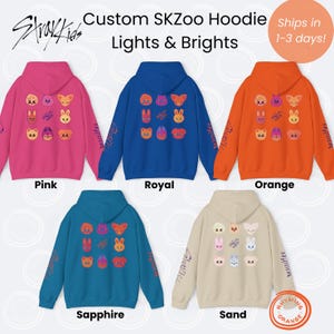 Custom Stray Kids SKZoo Hoodie, Personalized Lights and Brights SKZ Unisex Hooded Sweatshirt, StrayKids Vibrant Colors KPop Merch, Bbokari