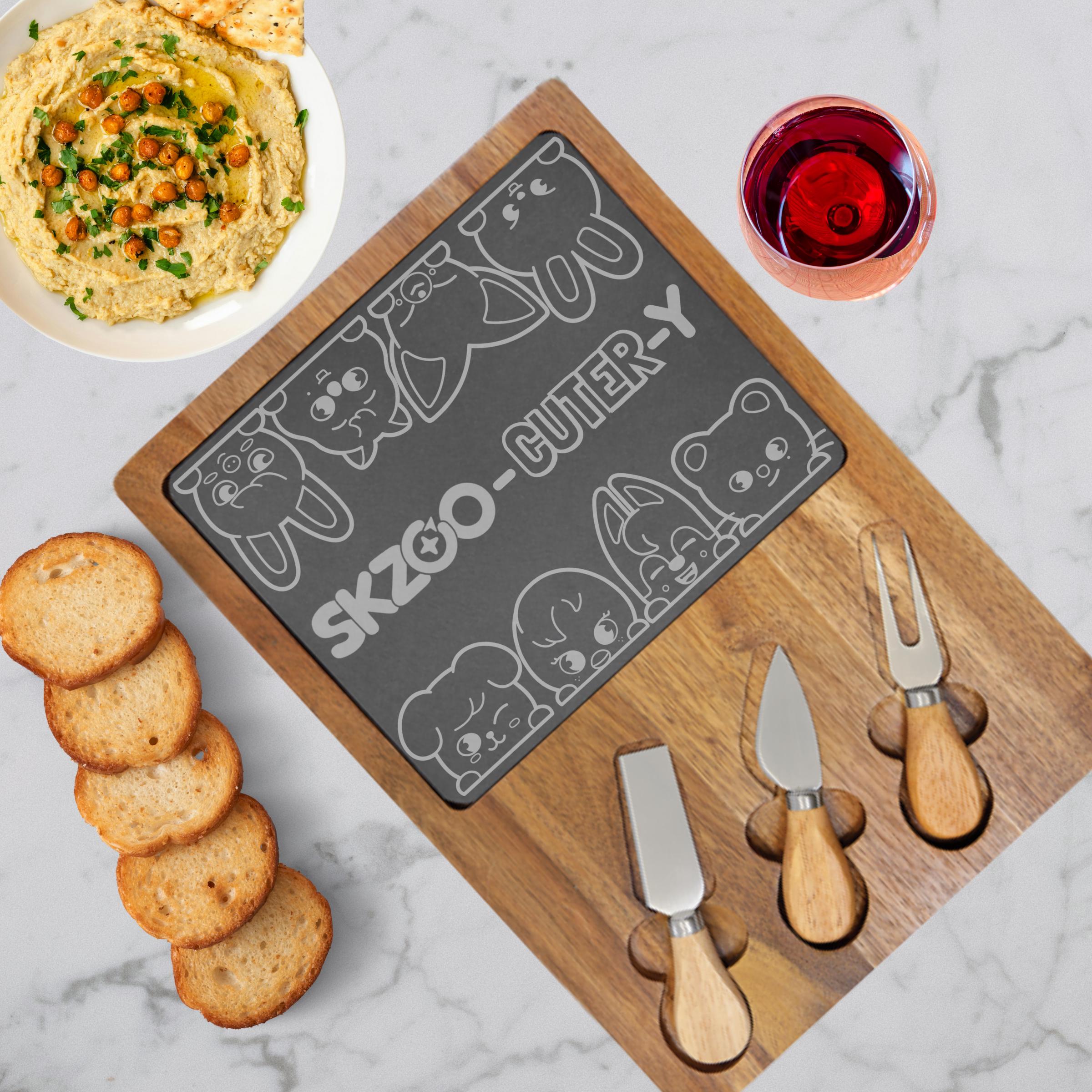 SKZOO Charcuterie Board, Engraved SKZ *skzoo-cuter-y* Slate & Wood