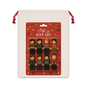 StrayKids Minifigur Geschenk Set Weihnachten Nikolaus Sack, Custom SKZ Bricks Geschenktüte, StrayKids Urlaub Tote, festlicher Kpop Fan