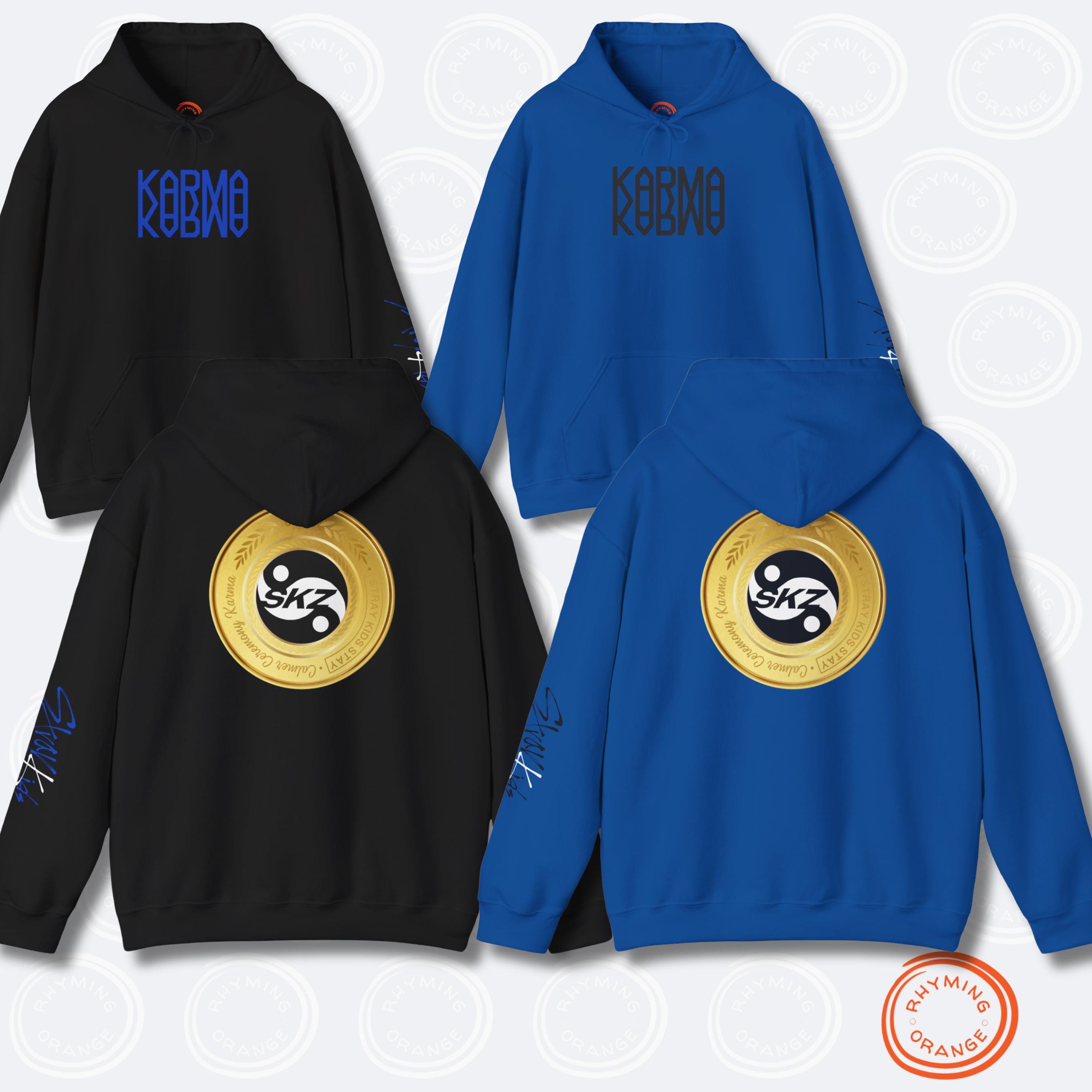 Stray Kids ペンミ　パーカー Stray Kids *KARMA* Coin Black & Blue Hoodie, SKZ Comeback