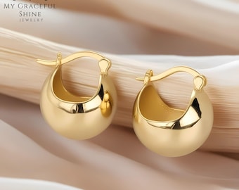 Chunky Ball Huggie Hoops Dome Earrings Bubble Hoop Earrings Wide Thick Earrings Gold Ball Earrings Sphere Chunky Earrings Dainty Earrings