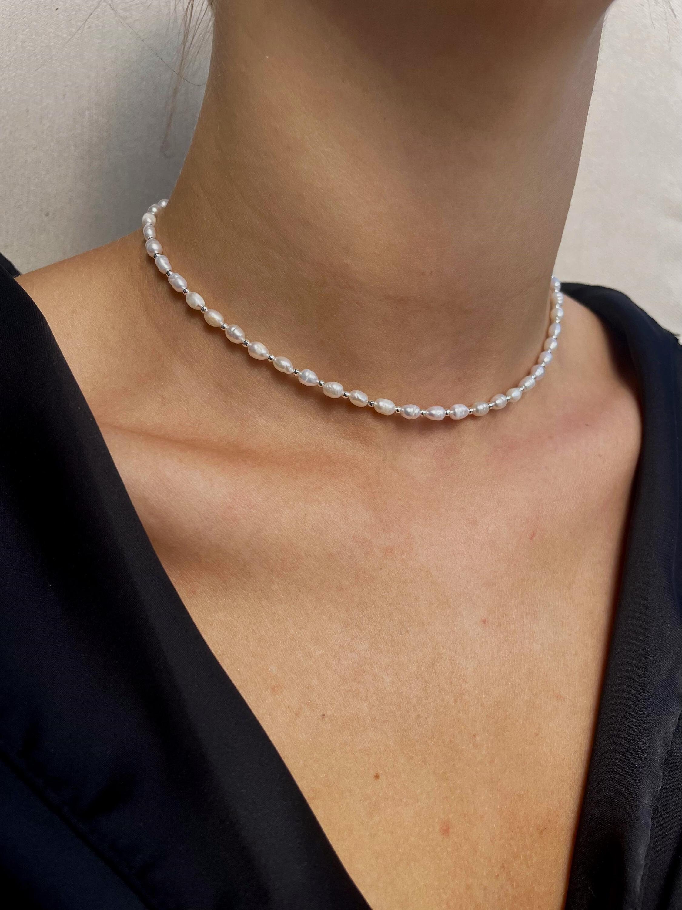 Natural Pearl Necklace, Sterling Silver Freshwater Pearl
