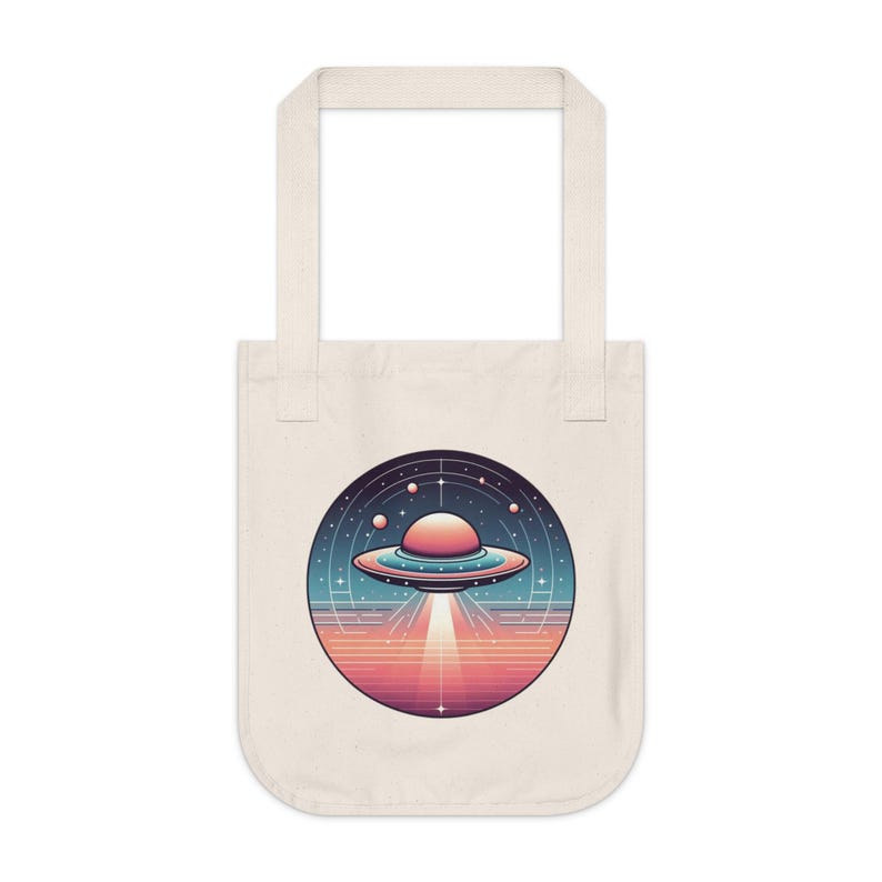 Retro UFO Organic Canvas Tote Bag, Eco-friendly Shopping Bag, Space ...