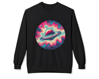 Sudadera con platillo volador estilo tie-dye, jersey de cuello redondo hippie, suéter psicodélico con ovnis, jersey de extraterrestre, camiseta psicodélica, unisex