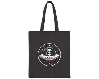 Bolsa de lona de algodón con símbolo de la paz alienígena, ecológica, ideal como regalo para amantes de la ciencia ficción, ideal para la compra, para playa y para uso diario.