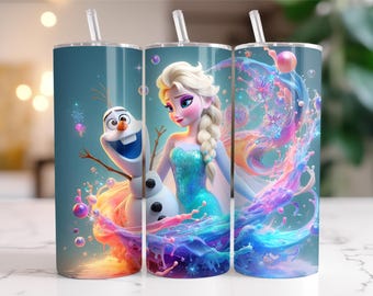 Elsa, Anna, Olaf Frozen Tumbler Sublimation Design (PNG Digital Download)