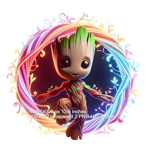 2 PNG Baby groot Splash and Watercolor Digital design PNG file for sublimation - High Resolution -Instant Digital PNG Download