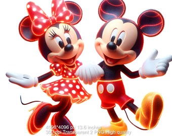 Mickey and Minnie Watercolor Splash PNG: Sublimation Design (Digital Download)