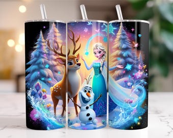 Frozen  Tumbler Wrap PNG | 20 oz Skinny Seamless Sublimation | Elsa Olaf Digital Download