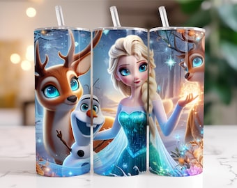 Frozen  Tumbler Wrap PNG | 20 oz Skinny Seamless Sublimation | Elsa Anna Olaf Digital Download
