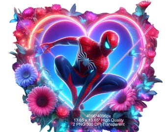 Spiderman Watercolor PNG: Floral Heart Design (Digital Download)
