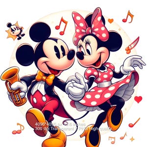 2 PNG Mickey Mouse and Minnie Splash and Watercolor Digital design PNG file for sublimation - High Resolution -Instant Digital PNG Download