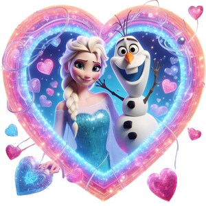 Elsa & Anna Olaf T-Shirt PNG – 300 DPI Watercolor Sublimation