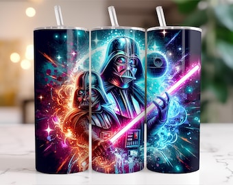 Darth Vader Tumbler Wrap PNG: Splash Watercolor Design (Digital Download)