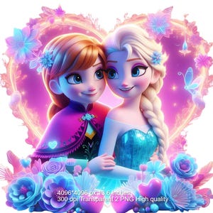 Elsa y Anna Acuarela PNG - Clipart de 300 DPI - Sublimación