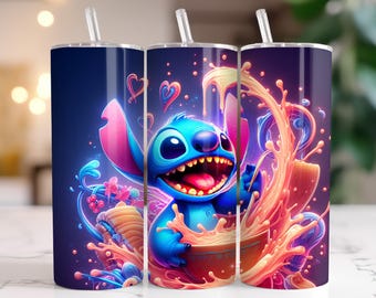 Wzory na opakowania na kubki Stitch: pakiet akwarelowych obrazów PNG (do pobrania cyfrowego)