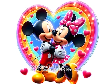 Mickey and Minnie Watercolor Splash PNG: Valentine's Day Design (Digital Download)