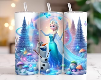 Frozen Tumbler Wrap PNG | 20 oz Skinny Seamless Sublimation | Elsa Anna Olaf Digital Download
