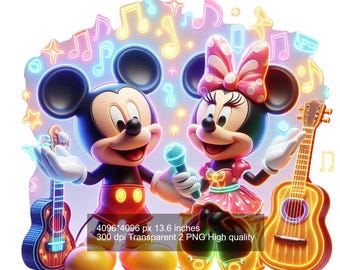 Mickey and Minnie Mouse Watercolor PNG: Splash Design (Digital Download)