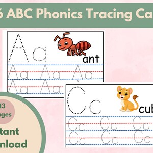 26 ABC Phonics Tracing Cards, Preschool-Kindergarten Handwriting and Phonics |Learning Activity Practice
