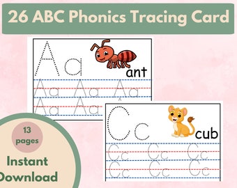 26 ABC Phonics Tracing Cards, Preschool-Kindergarten Handwriting and Phonics |Learning Activity Practice
