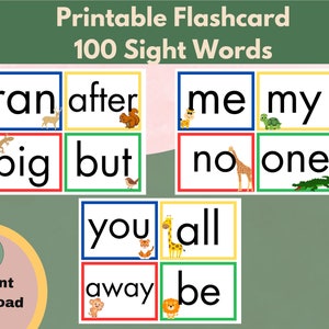 Printable Flashcard,100 Sight Words, preschool, kindergarten, educational flashcards, homeschool, back to school activities
