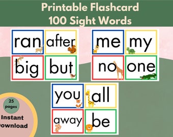 Printable Flashcard,100 Sight Words, preschool, kindergarten, educational flashcards, homeschool, back to school activities