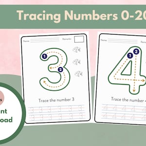 0-20 Number Tracing Worksheet, traceable numbers, preschool worksheets, Printable Number Tracing, Kids Tracing, Handwriting Practice
