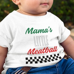 Camiseta de malha fina Mama's Little Meatball para crianças, italiana, unissex