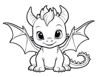 Páginas para colorear de dragones lindos imprimibles- Archivo digital- Descarga instantánea. 10 Impresiones geniales para niños y adultos.