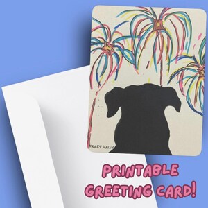 Carte de voeux imprimable pour le nouvel an, illustration de feux d'artifice de chien regardant