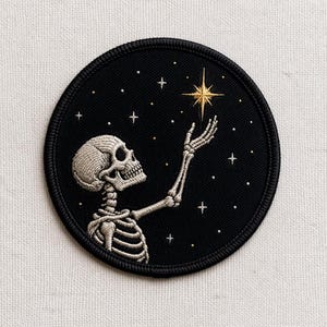 Custom Skeleton Star Embroidered Patch Cosmic Gothic Skull Night Sky Iron On Sew On Jacket Vest Hat Celestial Gift