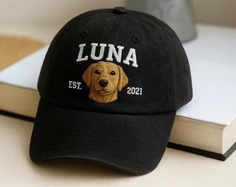 Custom Embroidered Pet Photo Hat: Personalized Dog & Cat Baseball Cap, Gift for Pet Lovers