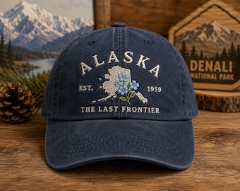 Custom Alaska Embroidered State Flower Hat The Last Frontier Botanical Travel Gift Vintage Cap