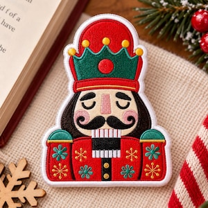 Embroidered Nutcracker Christmas Patch, Iron On Sew On Hook and Loop Holiday Soldier Patch, Festive Christmas Gift Patch