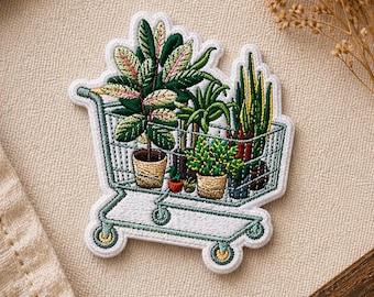 Custom embroidered plant lover patch shopping cart plants iron on patch aesthetic embroidery patch jacket vest hat accessory gift