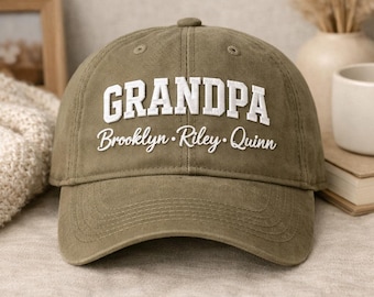 Custom GRANDPA embroidered Name Hat, Personalized Grandpa Gift with Grandkids Names, Fathers Day Family Cap Present
