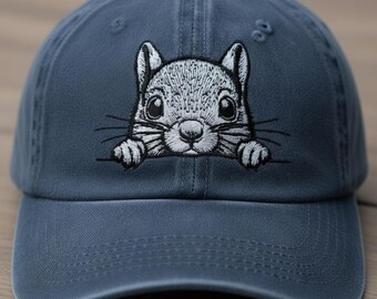 Embroidered Peeking Squirrel Baseball Cap, Adjustable Cotton Twill Dad Hat Embroidered Squirrel Dad Hat: Unisex Cotton Twill Baseball  main image 2