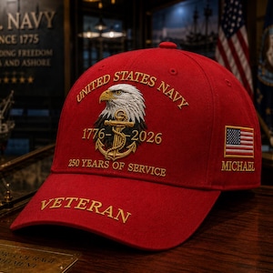 Custom Embroidered Veteran Baseball Cap Patriotic Eagle Anniversary Military Tribute Personalized Name Gift