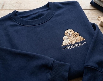 Custom Mama Dog Embroidered Sweatshirt Cute Dog Mom With Puppies Animal Lover Gift Cozy Mother's Day Mom Sweatshirt
