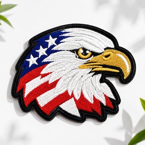Custom Embroidered 4 Inch American Eagle Iron On Patch Patriotic USA Flag Embroidery Applique for Jacket Backpack Hat Vest