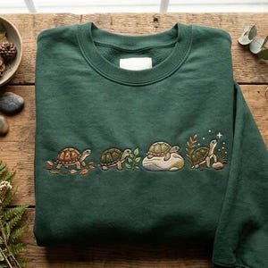 Custom Turtle Embroidered Sweatshirt Cute Animal Lover Gift Nature Inspired Minimalist Wildlife Embroidery Cozy Slow Living Style
