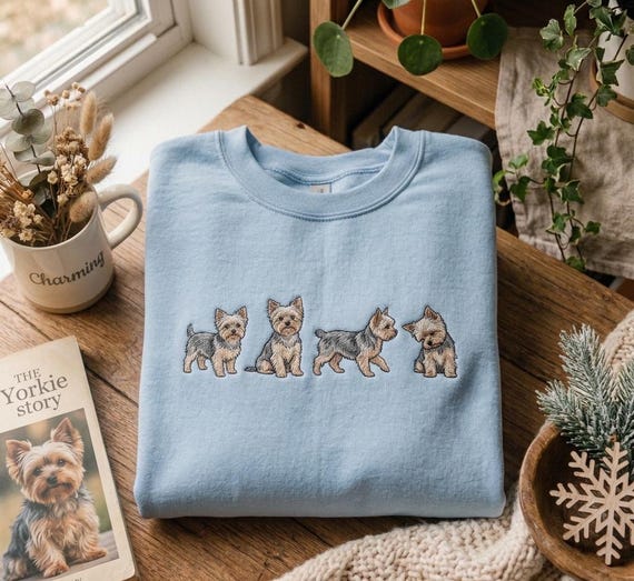 Custom embroidered yorkshire terrier sweatshirt cute small dog lover gift pet aesthetic cozy outfit unique embroidered design