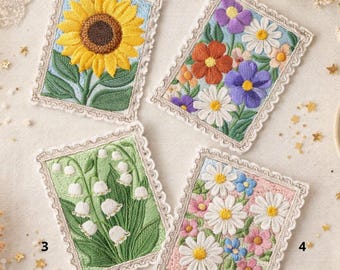 Custom Embroidered Floral Patch Set Vintage Flower Mini Patch Bundle Daisy Sunflower Lily Iron On Patch for Jacket Backpack