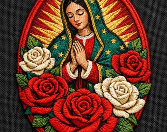 Custom Embroidered Virgin Mary Patch Religious Floral Guadalupe Style Christian Iron On Patch for Jacket Backpack Faith Art
