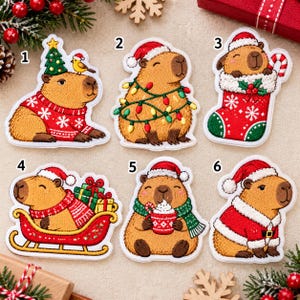 Custom Embroidered Capybara Christmas Patch, Iron On Sew On Hook and Loop Holiday Animal Patch, Cute Winter Capybara Gift