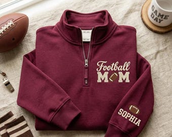 Custom Football Mom Embroidered Quarter Zip Sweatshirt Personalized Football Mom Quarter Zip Sports Mom Gift Game Day Mom Pullover