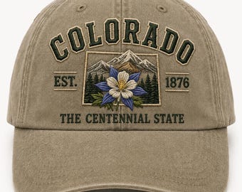 Custom Colorado Embroidered Mountain Hat, Centennial State Floral Cap, Outdoor Adventure Travel Gift for Men Women