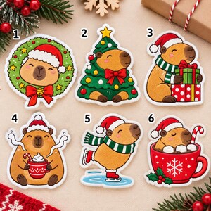 Custom Embroidered Capybara Christmas Patch, Iron On Sew On Hook and Loop Cute Holiday Animal Patch, Capybara Lover Gift