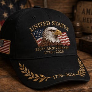 Custom USA 250th Anniversary Embroidered Eagle Hat American Patriotic Cap Independence Day Gift 1776 2026